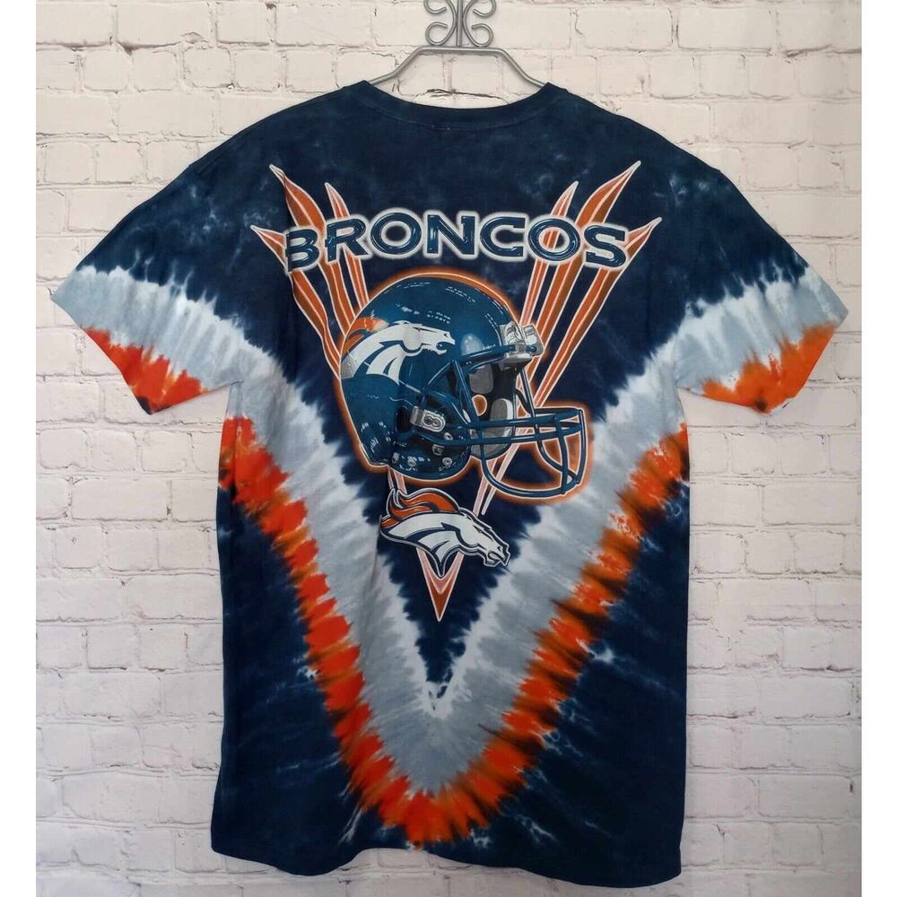 VTG Denver Broncos Majestic NFL Tie Dye T-Shirt Mens Size Large Short Sleeve - Picture 2 of 6